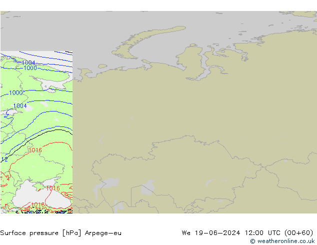 Pressione al suolo Arpege-eu mer 19.06.2024 12 UTC