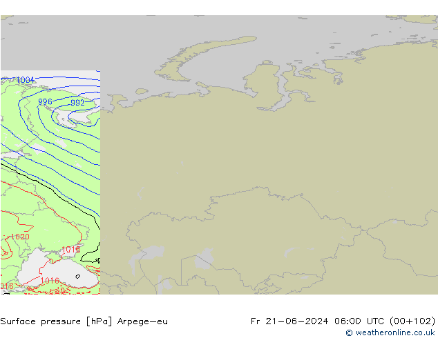 Pressione al suolo Arpege-eu ven 21.06.2024 06 UTC