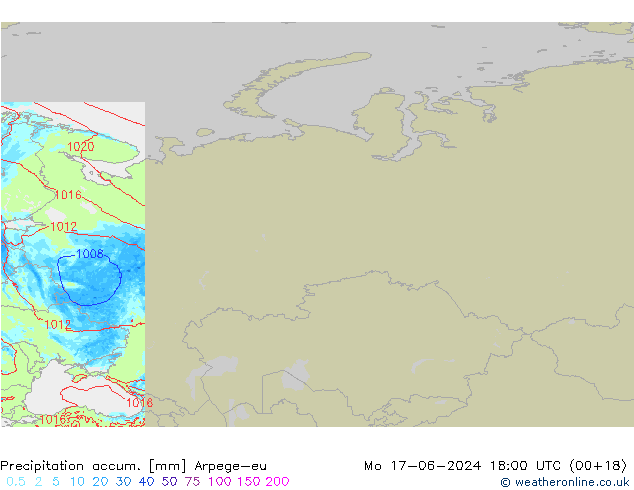 Precipitation accum. Arpege-eu Mo 17.06.2024 18 UTC