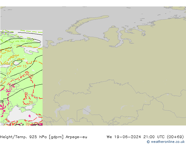 Height/Temp. 925 hPa Arpege-eu śro. 19.06.2024 21 UTC