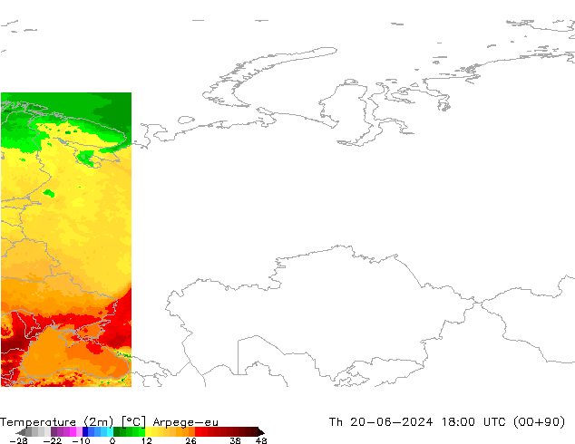 Temperature (2m) Arpege-eu Th 20.06.2024 18 UTC