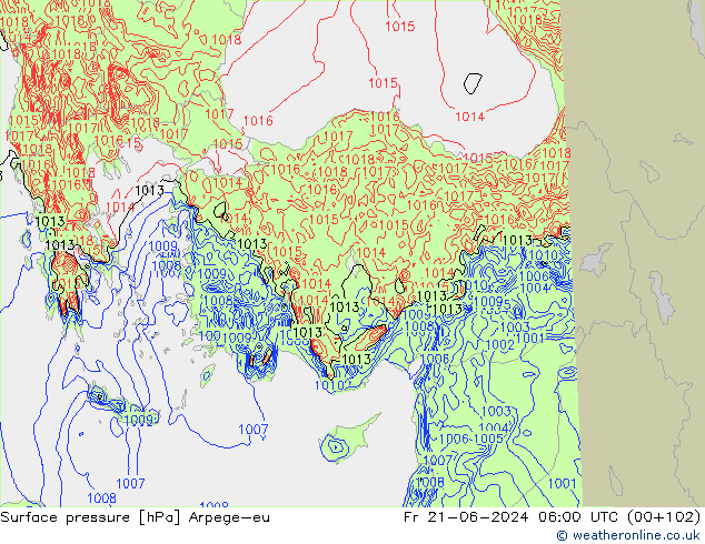 Pressione al suolo Arpege-eu ven 21.06.2024 06 UTC