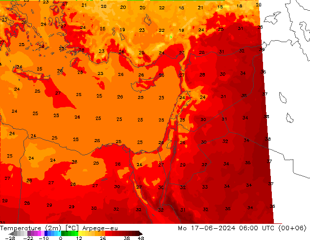 Temperature (2m) Arpege-eu Mo 17.06.2024 06 UTC