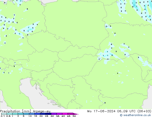 Srážky Arpege-eu Po 17.06.2024 09 UTC