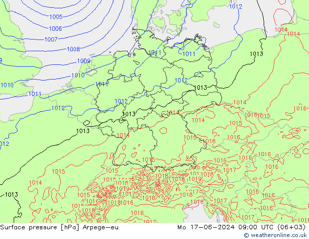 pressão do solo Arpege-eu Seg 17.06.2024 09 UTC
