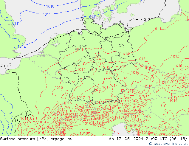 приземное давление Arpege-eu пн 17.06.2024 21 UTC