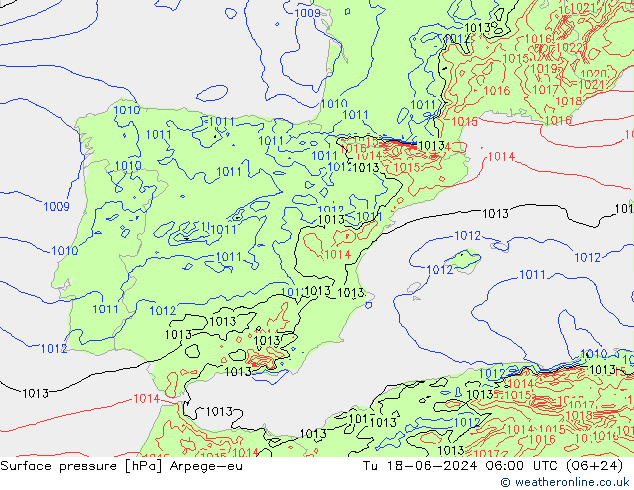 Atmosférický tlak Arpege-eu Út 18.06.2024 06 UTC