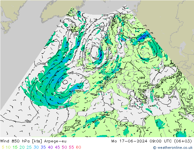 Wind 850 hPa Arpege-eu Mo 17.06.2024 09 UTC