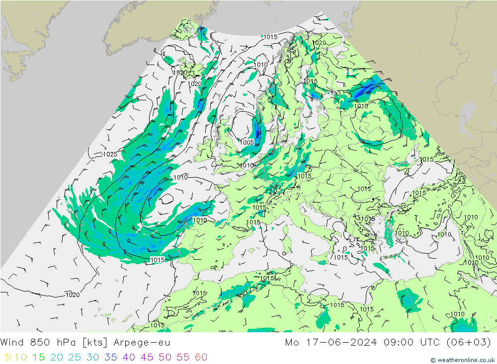 风 850 hPa Arpege-eu 星期一 17.06.2024 09 UTC