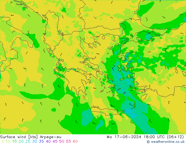 Surface wind Arpege-eu Mo 17.06.2024 18 UTC