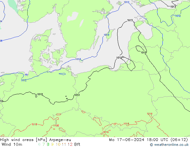 High wind areas Arpege-eu Mo 17.06.2024 18 UTC