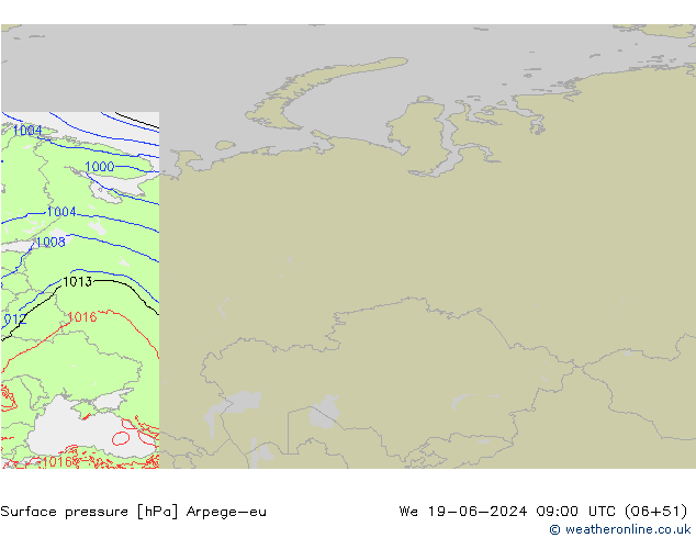 Presión superficial Arpege-eu mié 19.06.2024 09 UTC