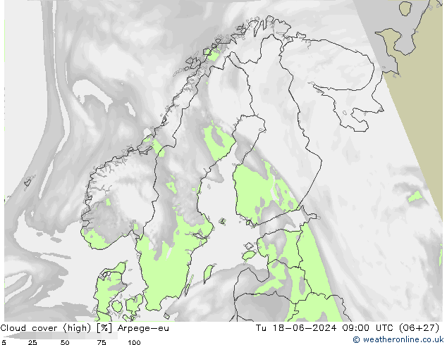 zachmurzenie (wysokie) Arpege-eu wto. 18.06.2024 09 UTC
