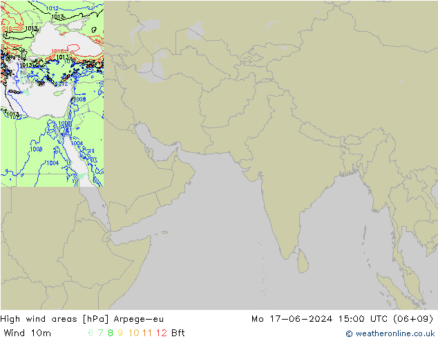 High wind areas Arpege-eu Po 17.06.2024 15 UTC