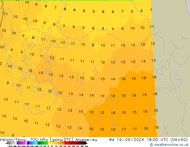 Hoogte/Temp. 700 hPa Arpege-eu wo 19.06.2024 18 UTC