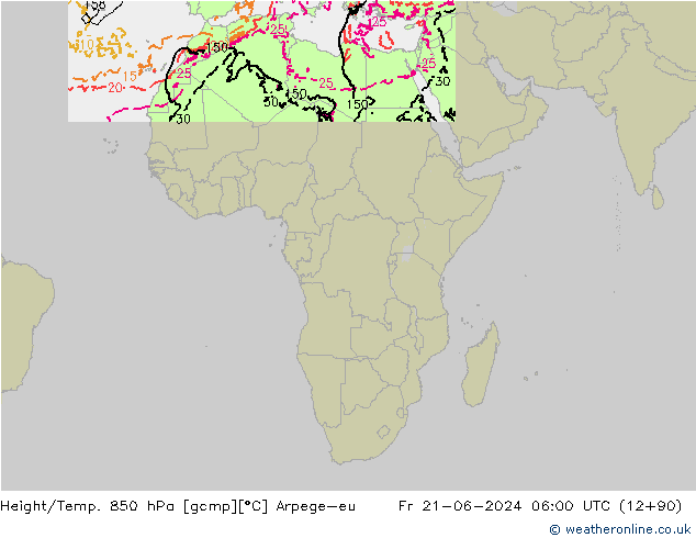 Geop./Temp. 850 hPa Arpege-eu vie 21.06.2024 06 UTC