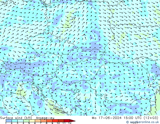 Surface wind (bft) Arpege-eu Mo 17.06.2024 15 UTC