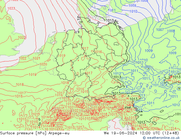 pression de l'air Arpege-eu mer 19.06.2024 12 UTC