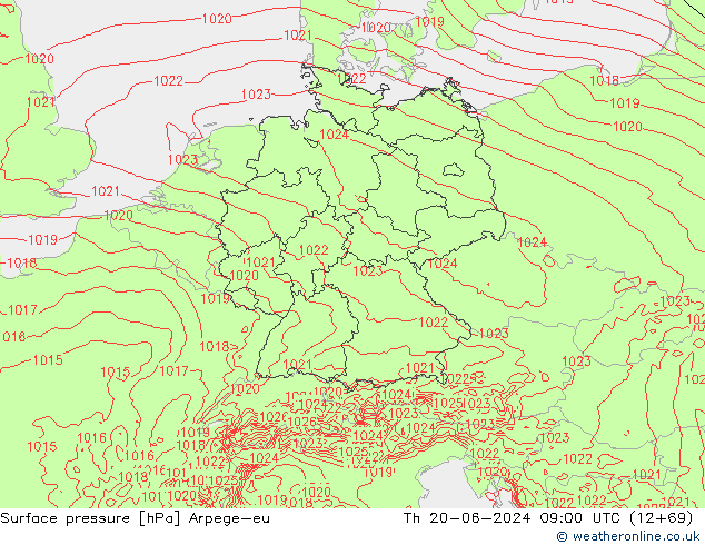 Luchtdruk (Grond) Arpege-eu do 20.06.2024 09 UTC