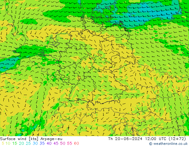 Wind 10 m Arpege-eu do 20.06.2024 12 UTC
