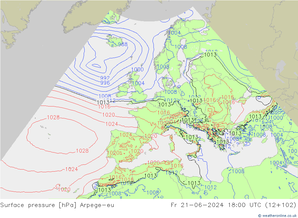 приземное давление Arpege-eu пт 21.06.2024 18 UTC