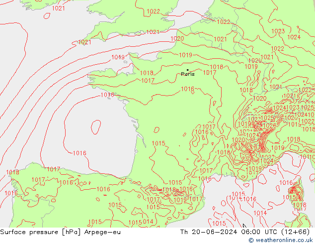 Surface pressure Arpege-eu Th 20.06.2024 06 UTC