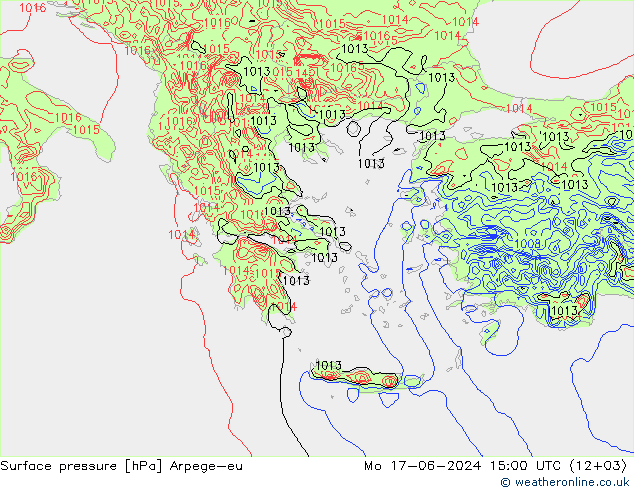 Atmosférický tlak Arpege-eu Po 17.06.2024 15 UTC