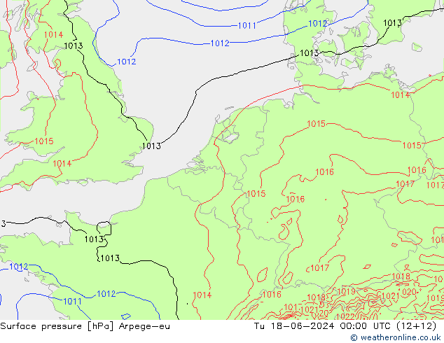 地面气压 Arpege-eu 星期二 18.06.2024 00 UTC