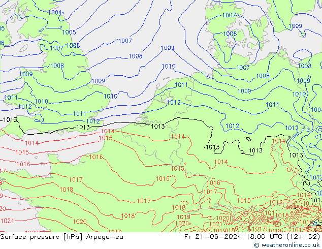 Atmosférický tlak Arpege-eu Pá 21.06.2024 18 UTC