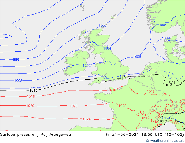 Surface pressure Arpege-eu Fr 21.06.2024 18 UTC