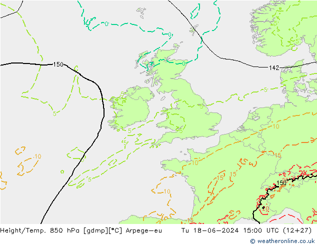 Géop./Temp. 850 hPa Arpege-eu mar 18.06.2024 15 UTC