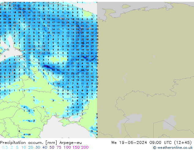Toplam Yağış Arpege-eu Çar 19.06.2024 09 UTC