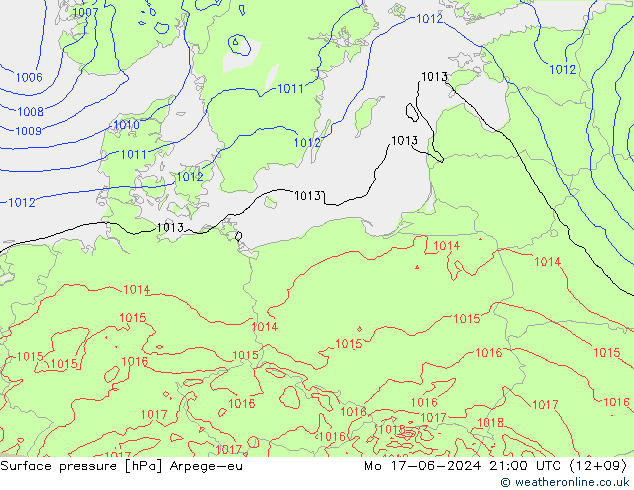 Atmosférický tlak Arpege-eu Po 17.06.2024 21 UTC