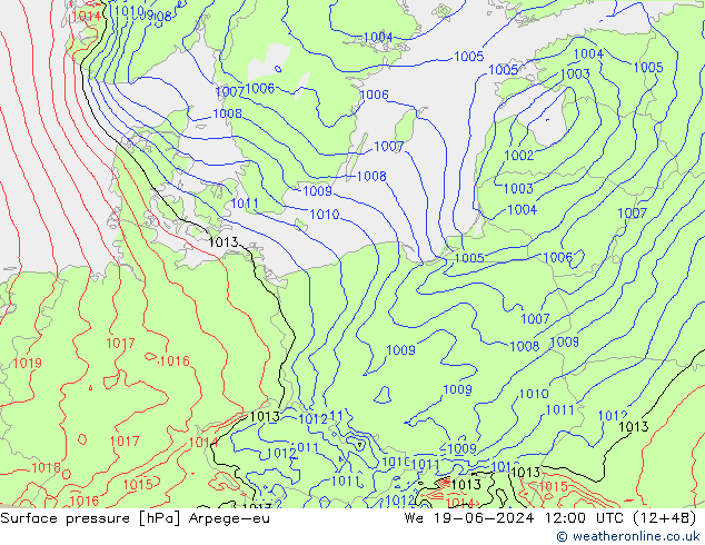 Luchtdruk (Grond) Arpege-eu wo 19.06.2024 12 UTC