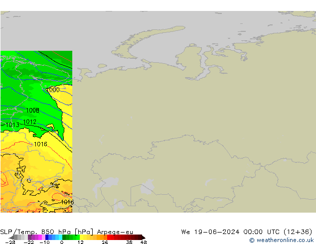 SLP/Temp. 850 hPa Arpege-eu  19.06.2024 00 UTC