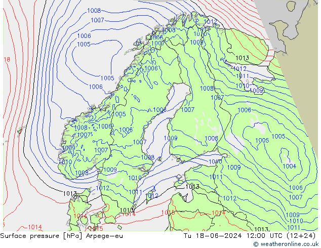 Atmosférický tlak Arpege-eu Út 18.06.2024 12 UTC
