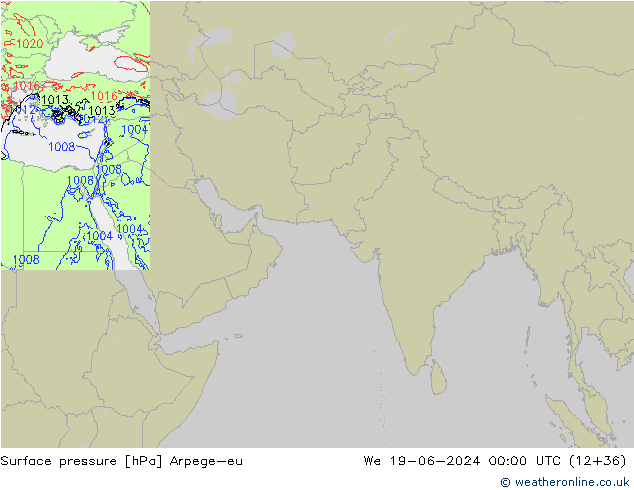Pressione al suolo Arpege-eu mer 19.06.2024 00 UTC