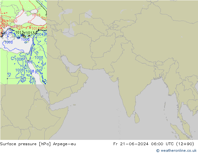 Atmosférický tlak Arpege-eu Pá 21.06.2024 06 UTC