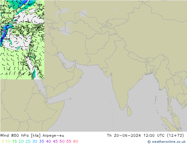 Wind 850 hPa Arpege-eu Th 20.06.2024 12 UTC