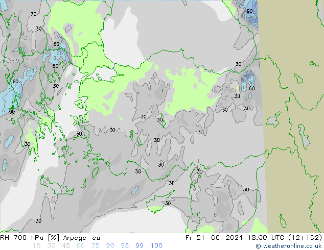 RH 700 hPa Arpege-eu Fr 21.06.2024 18 UTC