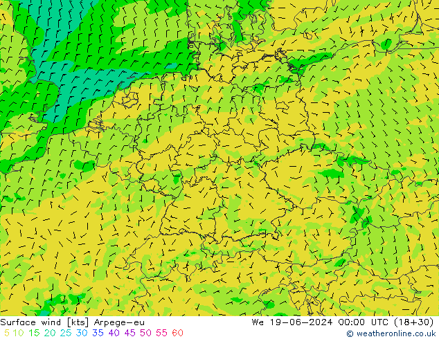 Wind 10 m Arpege-eu wo 19.06.2024 00 UTC