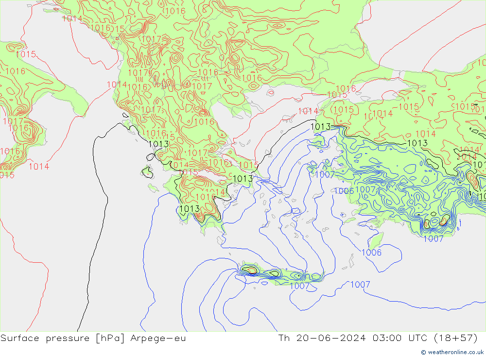 приземное давление Arpege-eu чт 20.06.2024 03 UTC