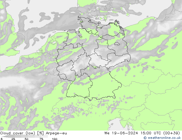 nízká oblaka Arpege-eu St 19.06.2024 15 UTC