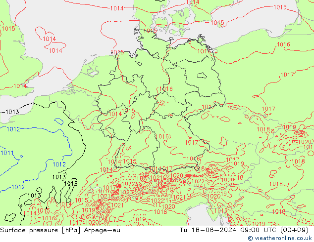 Presión superficial Arpege-eu mar 18.06.2024 09 UTC