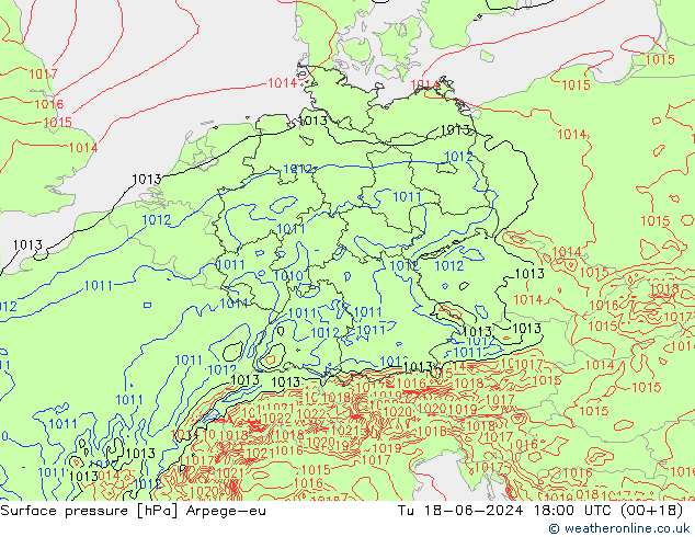 Surface pressure Arpege-eu Tu 18.06.2024 18 UTC