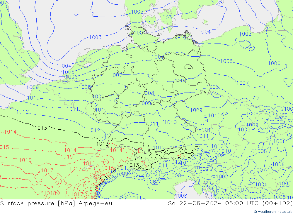 Luchtdruk (Grond) Arpege-eu za 22.06.2024 06 UTC