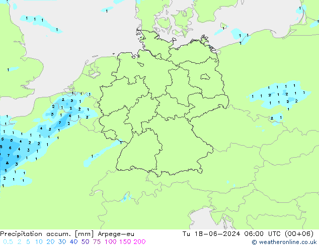 Precipitation accum. Arpege-eu Tu 18.06.2024 06 UTC