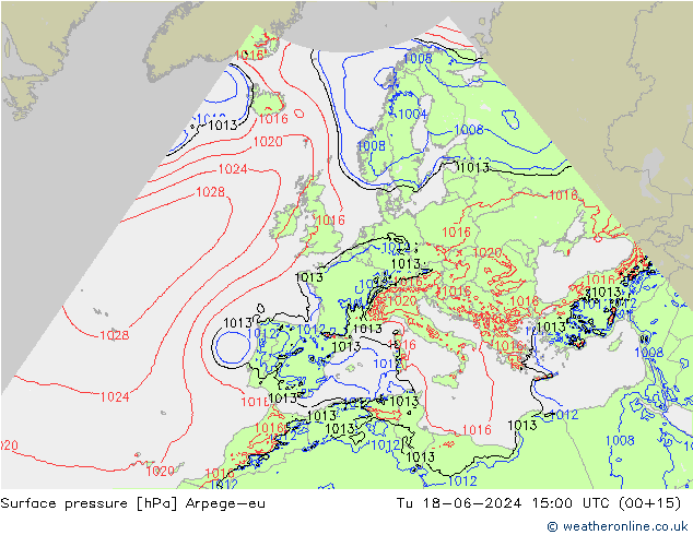 Surface pressure Arpege-eu Tu 18.06.2024 15 UTC