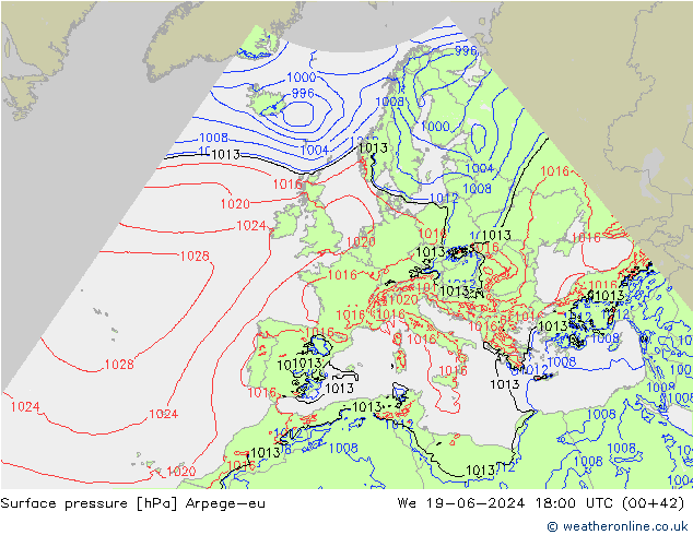 Surface pressure Arpege-eu We 19.06.2024 18 UTC