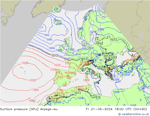 Presión superficial Arpege-eu vie 21.06.2024 18 UTC